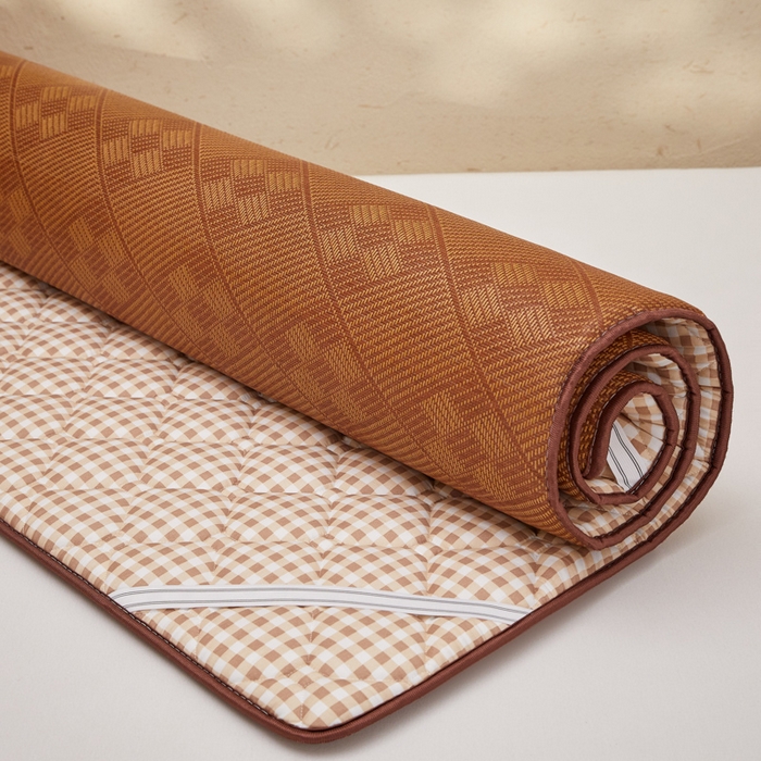 花言狐语 2025新款双面可用冰藤夹棉床褥系列-大床款 冰藤床褥-咖小格（九宫格