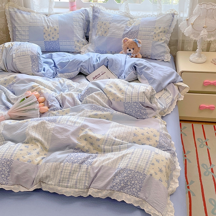 91家纺网 家纺一手货源 找家纺 优尚佳生活馆 2025新款云感木棉皱皱双层纱全棉镂空花边四件套（提供买家秀） 百福之梦