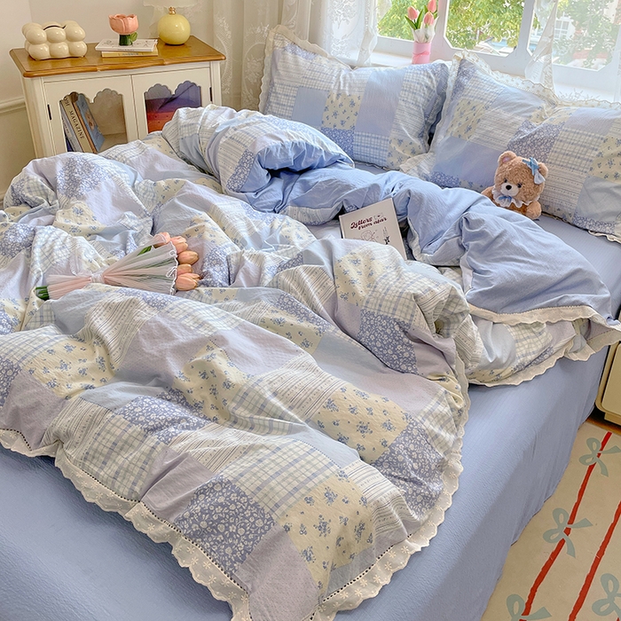 91家纺网 家纺一手货源 找家纺 优尚佳生活馆 2025新款云感木棉皱皱双层纱全棉镂空花边四件套（提供买家秀） 百福之梦