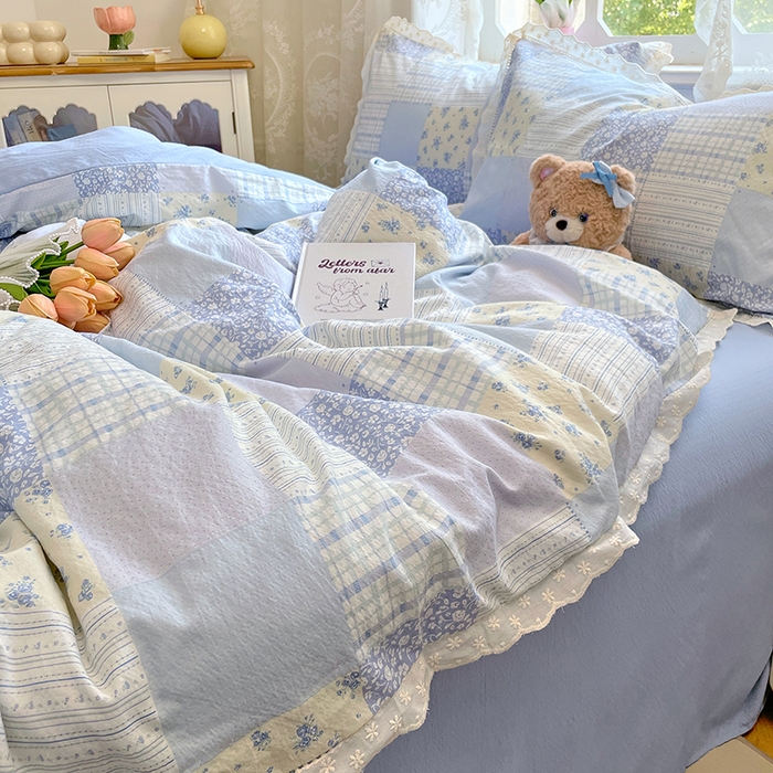 91家纺网 家纺一手货源 找家纺 优尚佳生活馆 2025新款云感木棉皱皱双层纱全棉镂空花边四件套（提供买家秀） 百福之梦