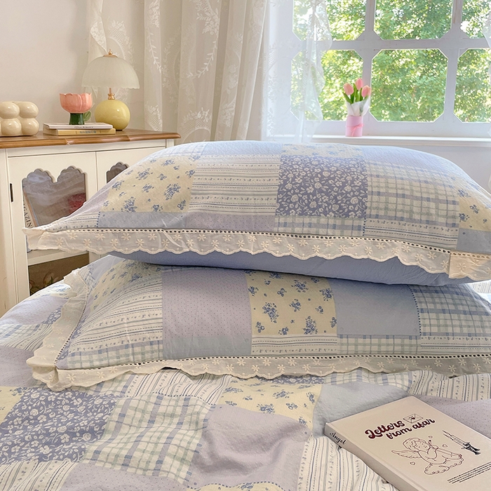 91家纺网 家纺一手货源 找家纺 优尚佳生活馆 2025新款云感木棉皱皱双层纱全棉镂空花边四件套（提供买家秀） 百福之梦