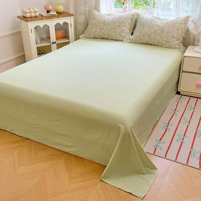 91家纺网 家纺一手货源 找家纺 优尚佳生活馆 2025新款云感木棉皱皱双层纱全棉镂空花边四件套（提供买家秀） 薄荷之夏