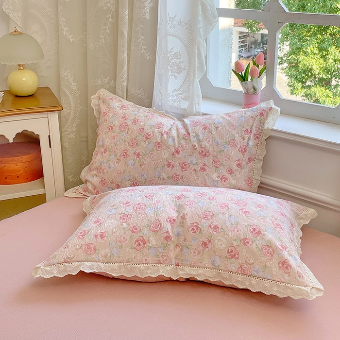 91家纺网 家纺一手货源 找家纺 优尚佳生活馆 2025新款云感木棉皱皱双层纱全棉镂空花边四件套（提供买家秀） 戴安娜玫瑰