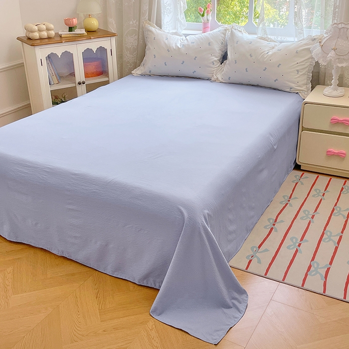 91家纺网 家纺一手货源 找家纺 优尚佳生活馆 2025新款云感木棉皱皱双层纱全棉镂空花边四件套（提供买家秀） 蝴蝶蓝