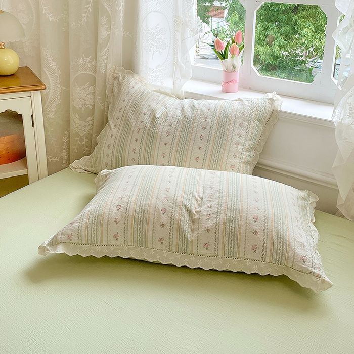 91家纺网 家纺一手货源 找家纺 优尚佳生活馆 2025新款云感木棉皱皱双层纱全棉镂空花边四件套（提供买家秀） 君心莫莉