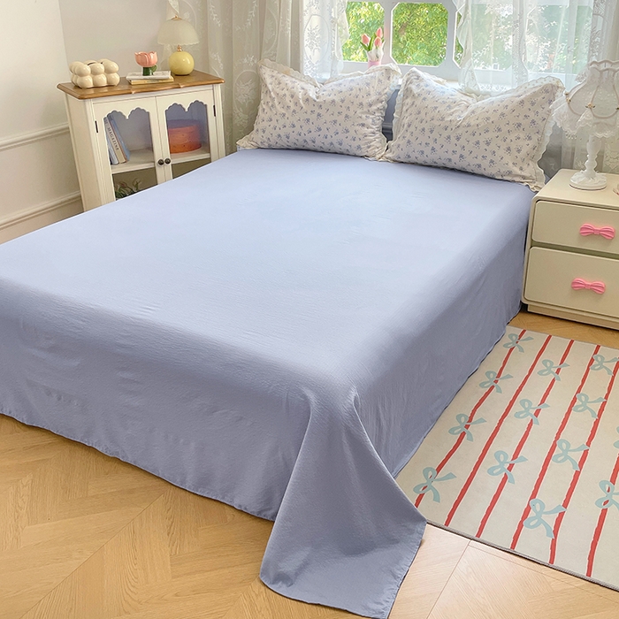 91家纺网 家纺一手货源 找家纺 优尚佳生活馆 2025新款云感木棉皱皱双层纱全棉镂空花边四件套（提供买家秀） 蓝雪花语