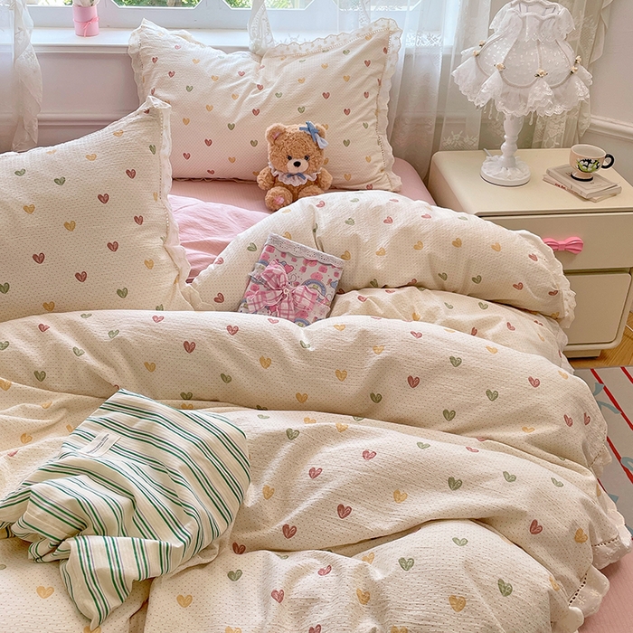 91家纺网 家纺一手货源 找家纺 优尚佳生活馆 2025新款云感木棉皱皱双层纱全棉镂空花边四件套（提供买家秀） 砰然心动