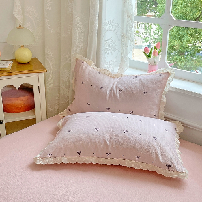 91家纺网 家纺一手货源 找家纺 优尚佳生活馆 2025新款云感木棉皱皱双层纱全棉镂空花边四件套（提供买家秀） 同心结