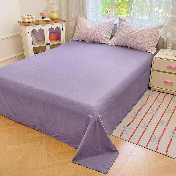 91家纺网 家纺一手货源 找家纺 优尚佳生活馆 2025新款云感木棉皱皱双层纱全棉镂空花边四件套（提供买家秀） 午夜紫魅