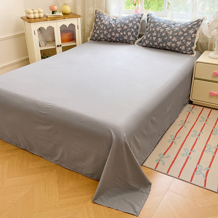 91家纺网 家纺一手货源 找家纺 优尚佳生活馆 2025新款云感木棉皱皱双层纱全棉镂空花边四件套（提供买家秀） 一抹蓝