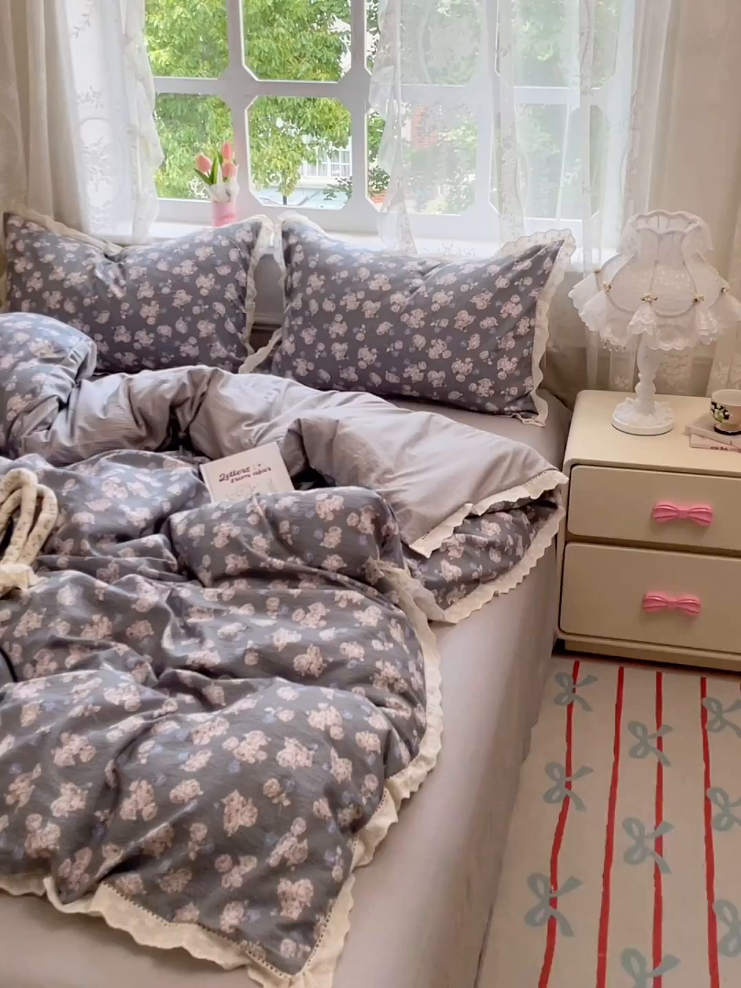 91家纺网 家纺一手货源 找家纺 优尚佳生活馆 2025新款云感木棉皱皱双层纱全棉镂空花边四件套（提供买家秀） 一抹蓝