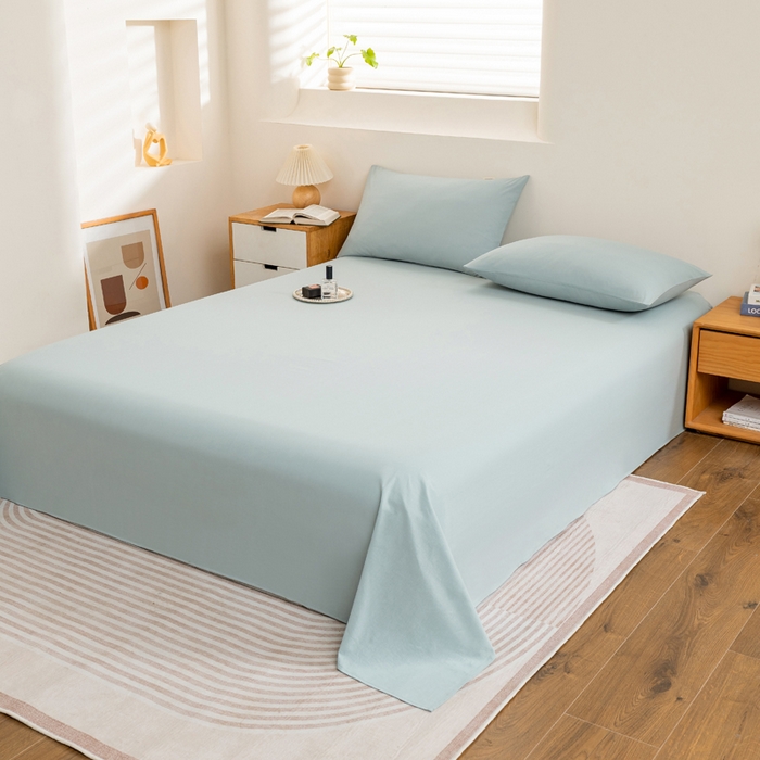 91家纺网 家纺一手货源 找家纺 居美良品 2025新款100%全棉纯棉色织水洗棉床单 床单单件 碧波青