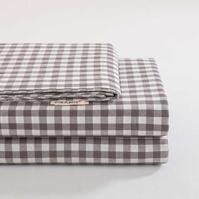 居美良品 2025新款100%全棉纯棉色织水洗棉床单 床单单件 灰小格