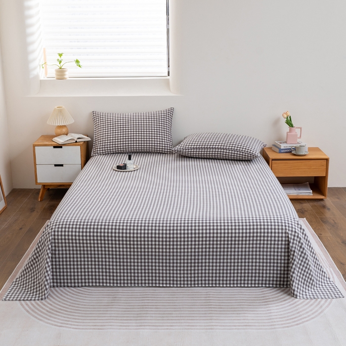 91家纺网 家纺一手货源 找家纺 居美良品 2025新款100%全棉纯棉色织水洗棉床单 床单单件 灰小格