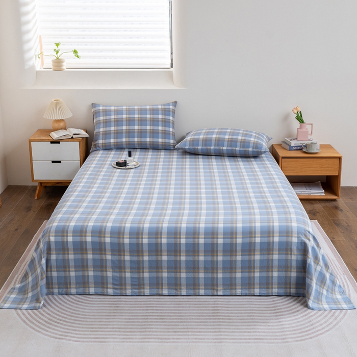 91家纺网 家纺一手货源 找家纺 居美良品 2025新款100%全棉纯棉色织水洗棉床单 床单单件 静雅-蓝