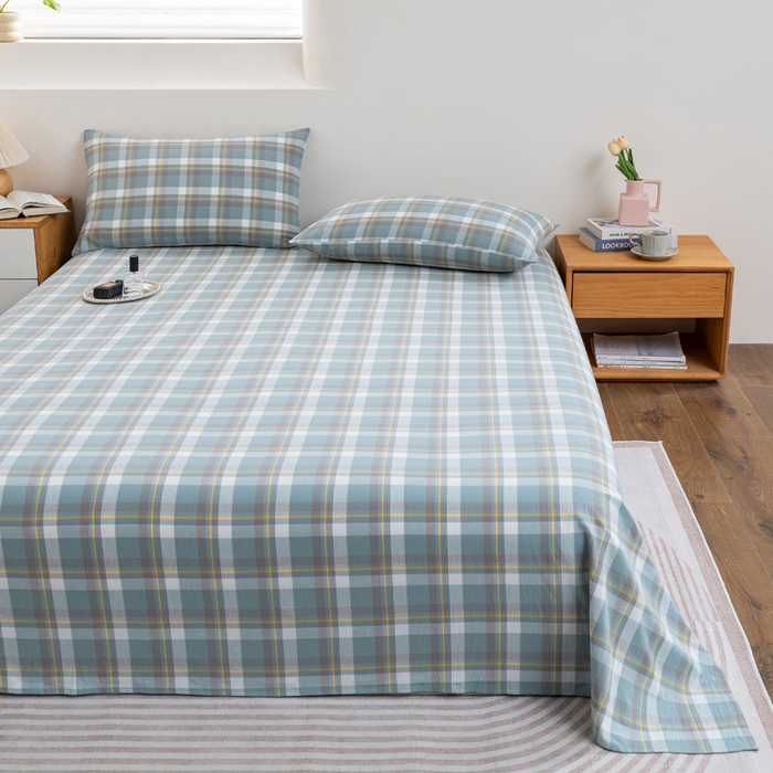 91家纺网 家纺一手货源 找家纺 居美良品 2025新款100%全棉纯棉色织水洗棉床单 床单单件 静雅-绿