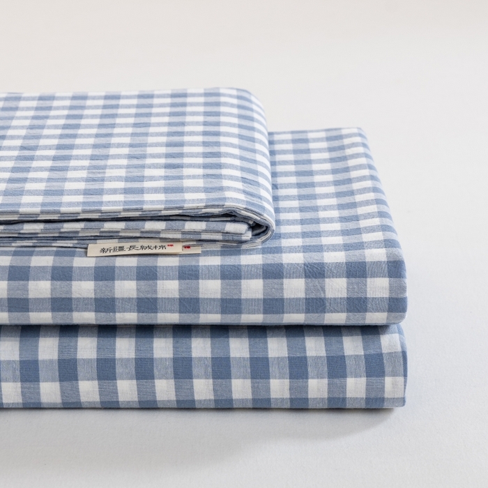 居美良品 2025新款100%全棉纯棉色织水洗棉床单 床单单件 蓝小格