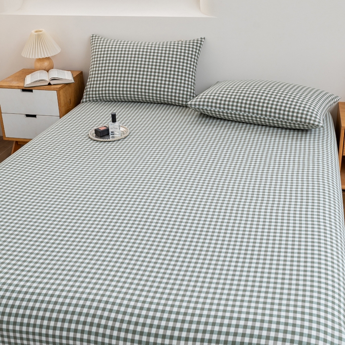 91家纺网 家纺一手货源 找家纺 居美良品 2025新款100%全棉纯棉色织水洗棉床单 床单单件 绿小格