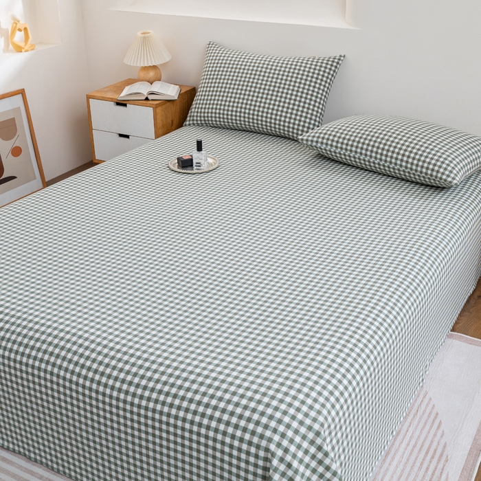 91家纺网 家纺一手货源 找家纺 居美良品 2025新款100%全棉纯棉色织水洗棉床单 床单单件 绿小格