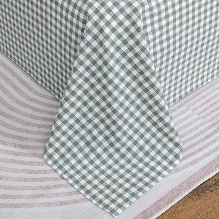 91家纺网 家纺一手货源 找家纺 居美良品 2025新款100%全棉纯棉色织水洗棉床单 床单单件 绿小格