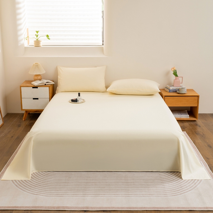 91家纺网 家纺一手货源 找家纺 居美良品 2025新款100%全棉纯棉色织水洗棉床单 床单单件 奶昔-白