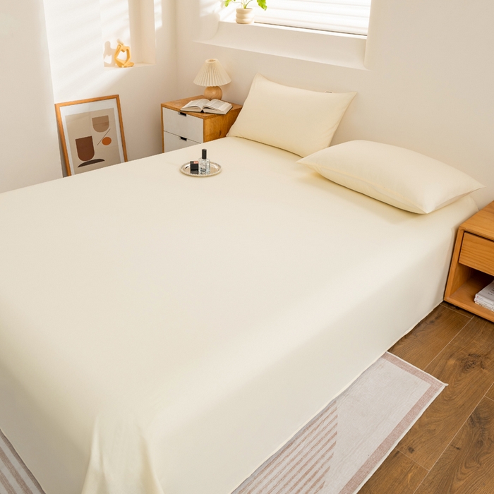 91家纺网 家纺一手货源 找家纺 居美良品 2025新款100%全棉纯棉色织水洗棉床单 床单单件 奶昔-白