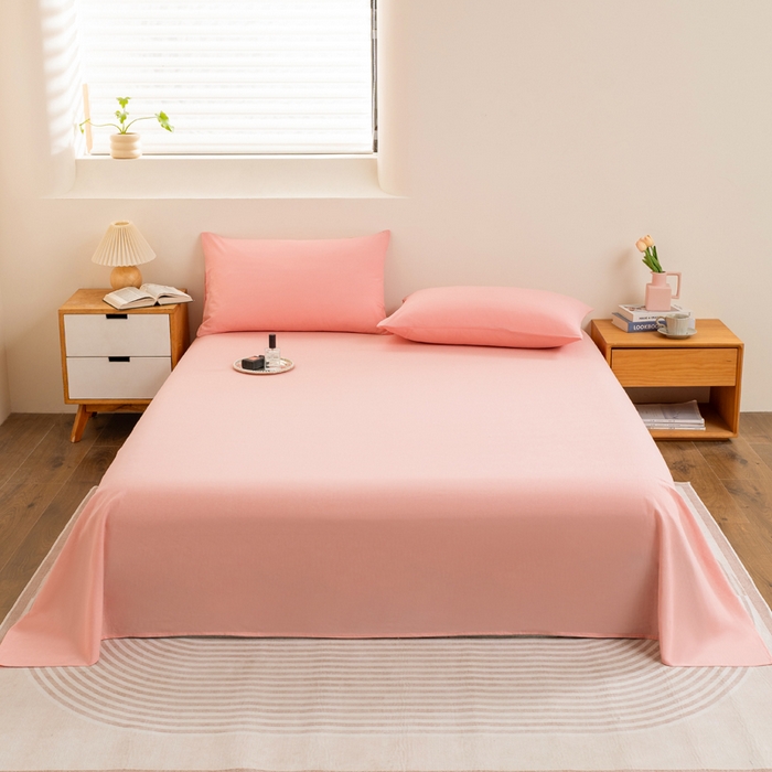 91家纺网 家纺一手货源 找家纺 居美良品 2025新款100%全棉纯棉色织水洗棉床单 床单单件 珊瑚玉