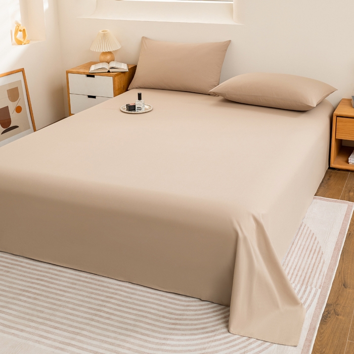 91家纺网 家纺一手货源 找家纺 居美良品 2025新款100%全棉纯棉色织水洗棉床单 床单单件 香槟咖