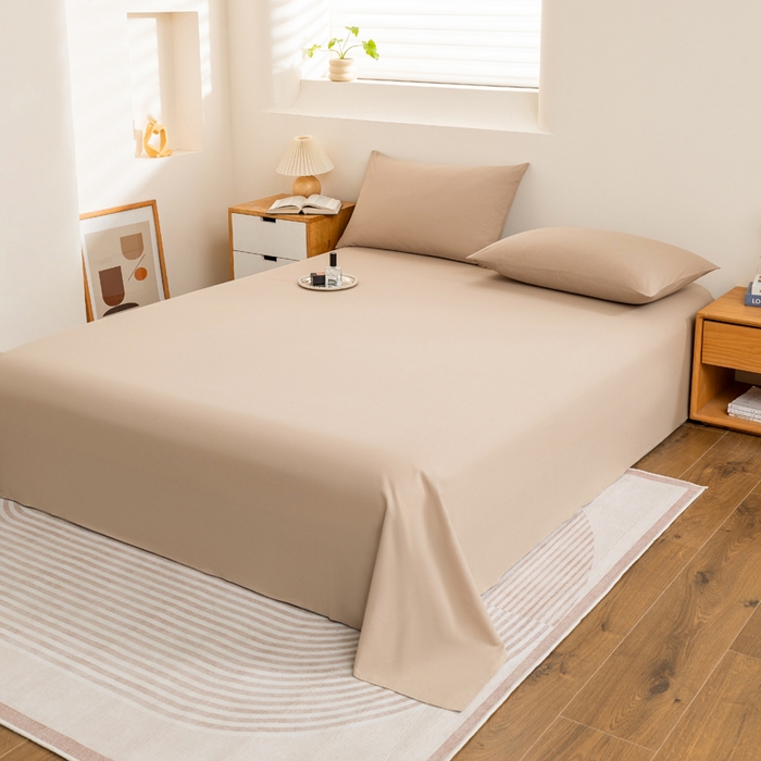 91家纺网 家纺一手货源 找家纺 居美良品 2025新款100%全棉纯棉色织水洗棉床单 床单单件 香槟咖