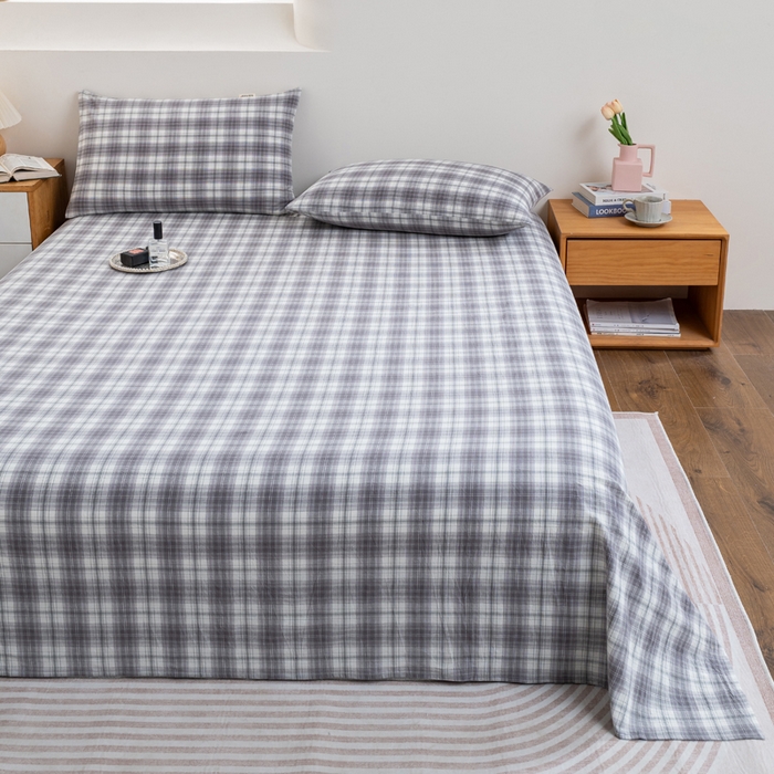 91家纺网 家纺一手货源 找家纺 居美良品 2025新款100%全棉纯棉色织水洗棉床单 床单单件 烟雨-灰