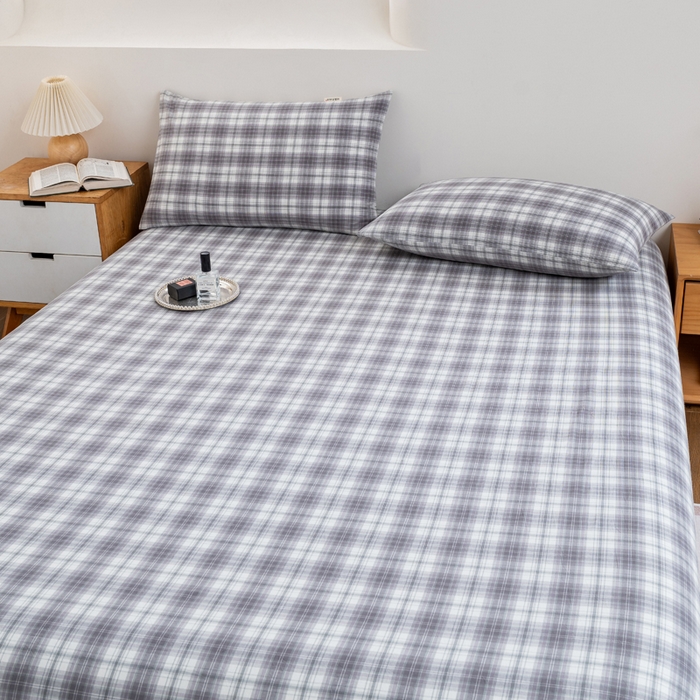 91家纺网 家纺一手货源 找家纺 居美良品 2025新款100%全棉纯棉色织水洗棉床单 床单单件 烟雨-灰