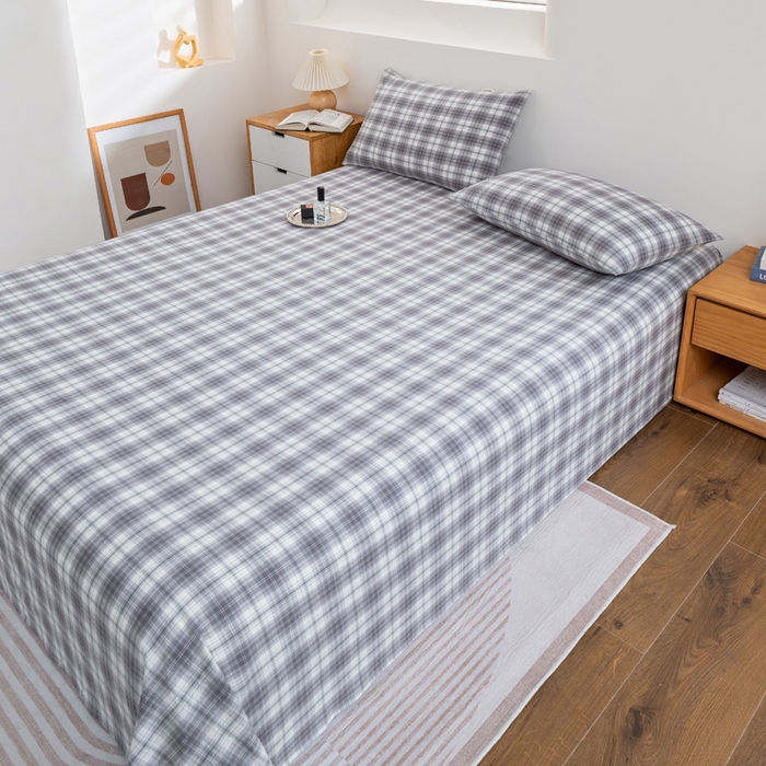 91家纺网 家纺一手货源 找家纺 居美良品 2025新款100%全棉纯棉色织水洗棉床单 床单单件 烟雨-灰