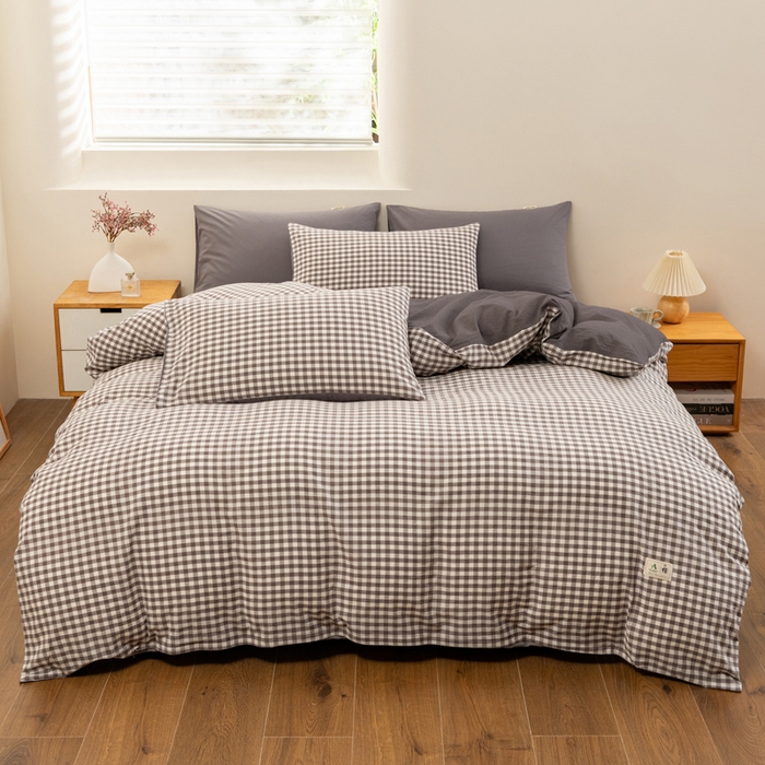 91家纺网 家纺一手货源 找家纺 居美良品 2025新款全棉色织水洗棉被套 灰小格