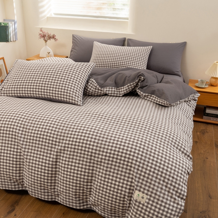 91家纺网 家纺一手货源 找家纺 居美良品 2025新款全棉色织水洗棉被套 灰小格