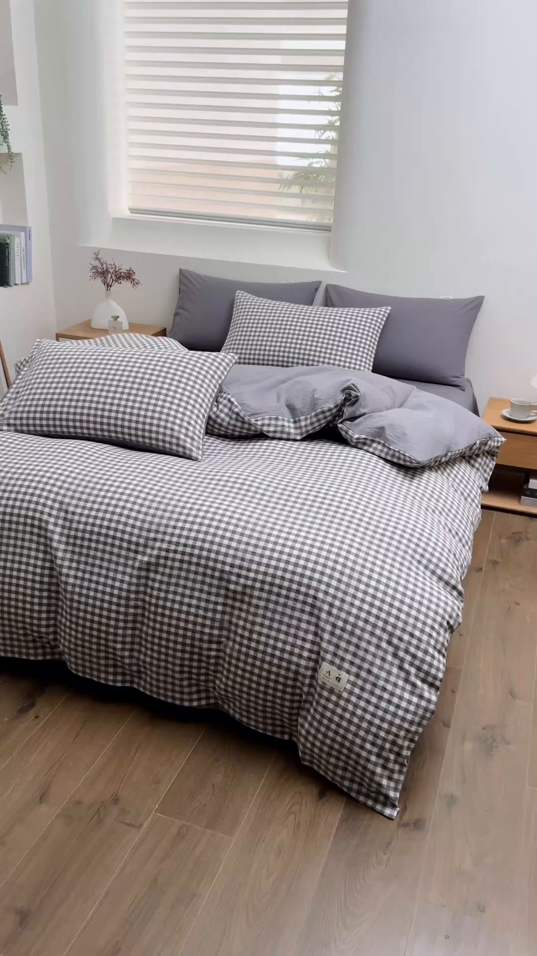 91家纺网 家纺一手货源 找家纺 居美良品 2025新款全棉色织水洗棉被套 灰小格