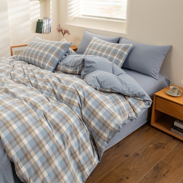 91家纺网 家纺一手货源 找家纺 居美良品 2025新款全棉色织水洗棉被套 静雅-蓝