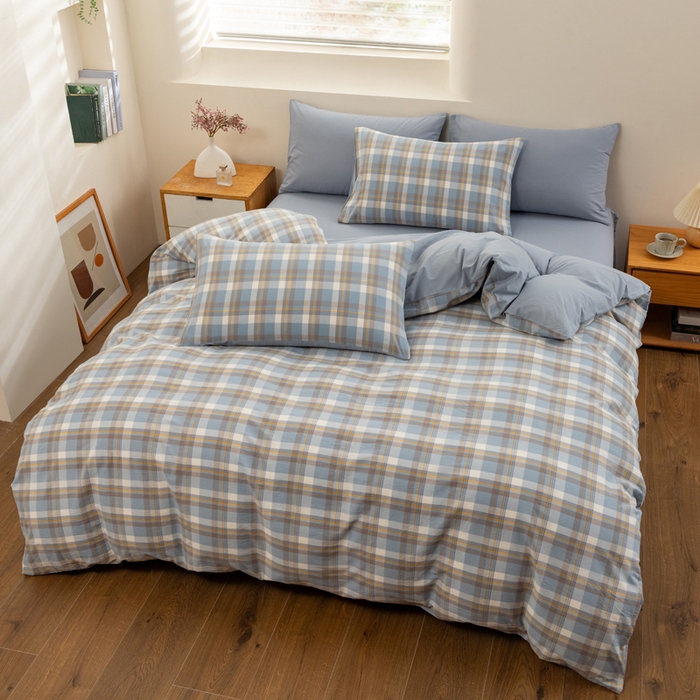 91家纺网 家纺一手货源 找家纺 居美良品 2025新款全棉色织水洗棉被套 静雅-蓝