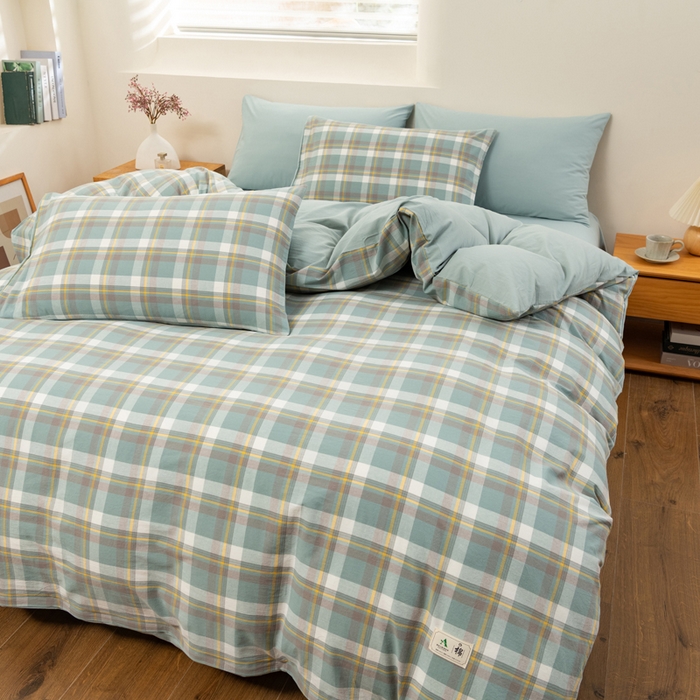 91家纺网 家纺一手货源 找家纺 居美良品 2025新款全棉色织水洗棉被套 静雅-绿