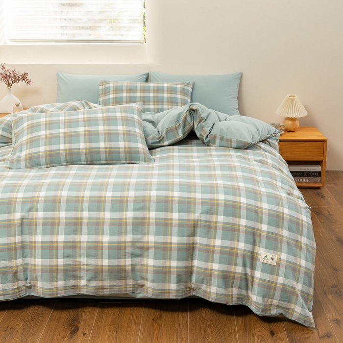 91家纺网 家纺一手货源 找家纺 居美良品 2025新款全棉色织水洗棉被套 静雅-绿