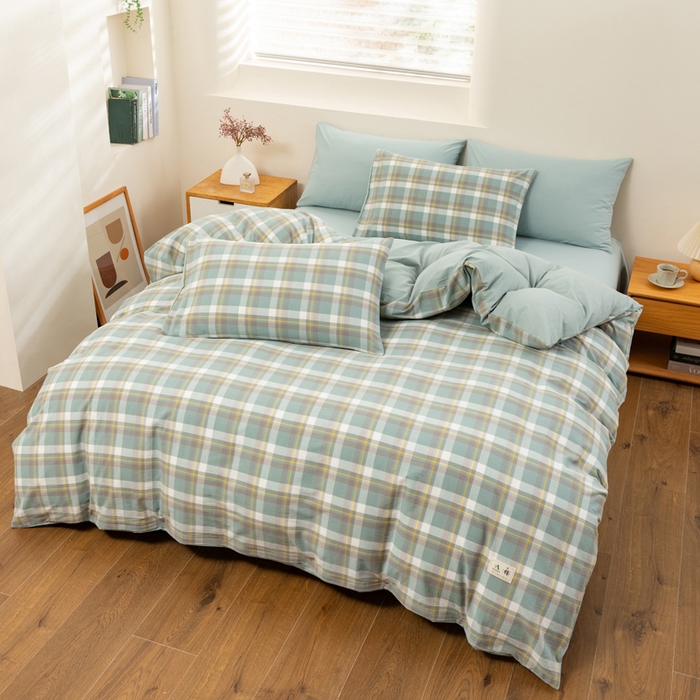 91家纺网 家纺一手货源 找家纺 居美良品 2025新款全棉色织水洗棉被套 静雅-绿