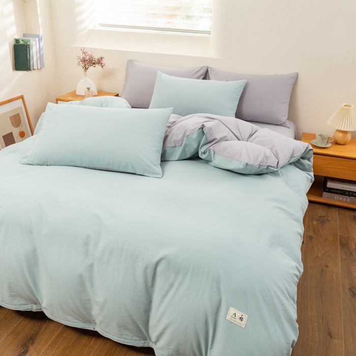 91家纺网 家纺一手货源 找家纺 居美良品 2025新款全棉色织水洗棉被套 兰青-灰