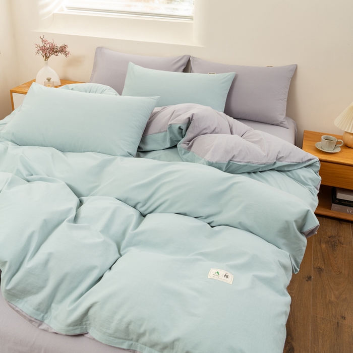 91家纺网 家纺一手货源 找家纺 居美良品 2025新款全棉色织水洗棉被套 兰青-灰