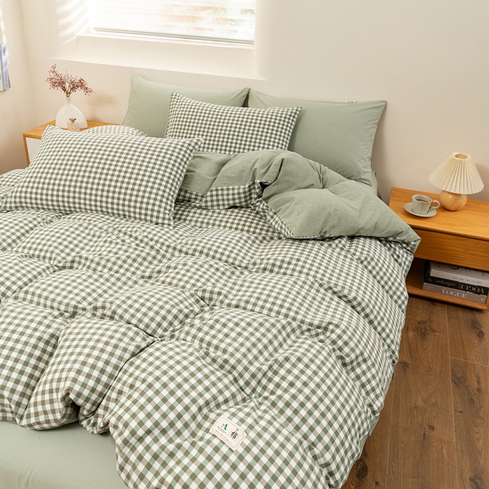 91家纺网 家纺一手货源 找家纺 居美良品 2025新款全棉色织水洗棉被套 绿小格