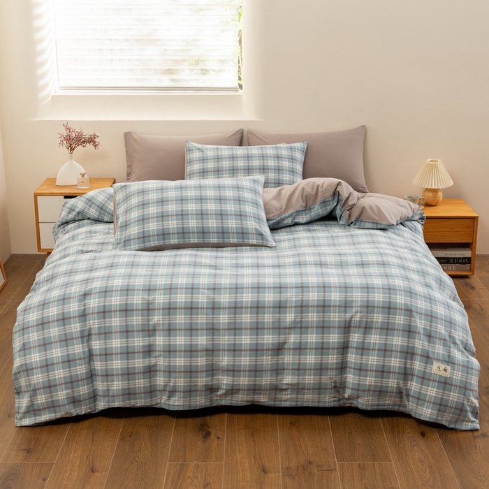 91家纺网 家纺一手货源 找家纺 居美良品 2025新款全棉色织水洗棉被套 迷雾-蓝