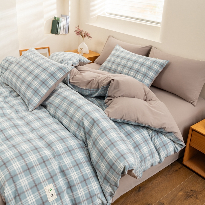 91家纺网 家纺一手货源 找家纺 居美良品 2025新款全棉色织水洗棉被套 迷雾-蓝