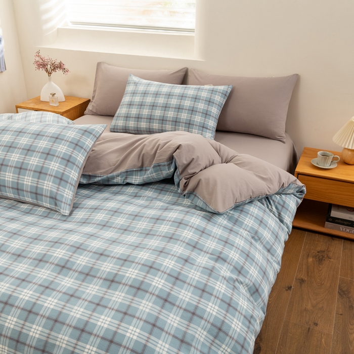 91家纺网 家纺一手货源 找家纺 居美良品 2025新款全棉色织水洗棉被套 迷雾-蓝