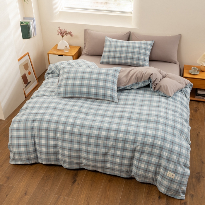 91家纺网 家纺一手货源 找家纺 居美良品 2025新款全棉色织水洗棉被套 迷雾-蓝