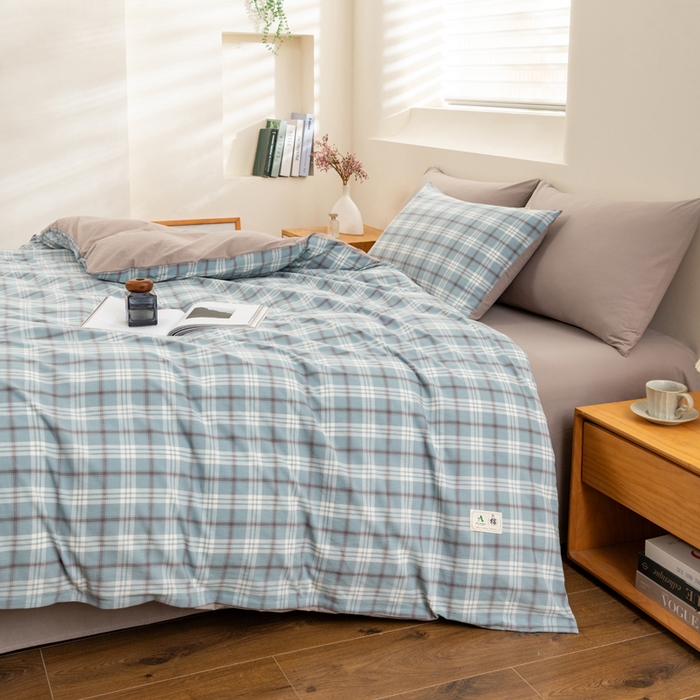 91家纺网 家纺一手货源 找家纺 居美良品 2025新款全棉色织水洗棉被套 迷雾-蓝