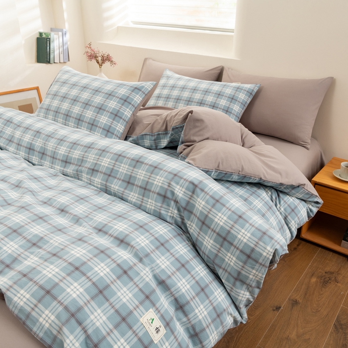 91家纺网 家纺一手货源 找家纺 居美良品 2025新款全棉色织水洗棉被套 迷雾-蓝