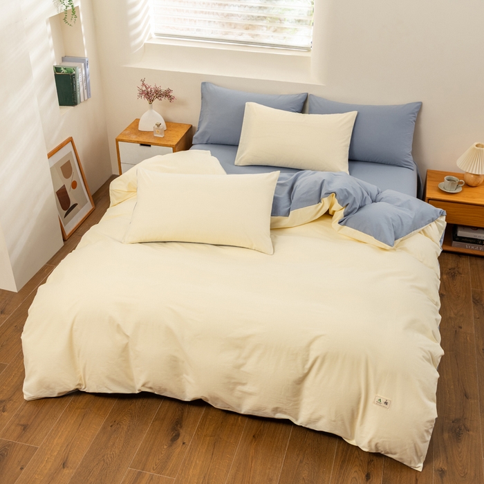 91家纺网 家纺一手货源 找家纺 居美良品 2025新款全棉色织水洗棉被套 奶昔-蓝